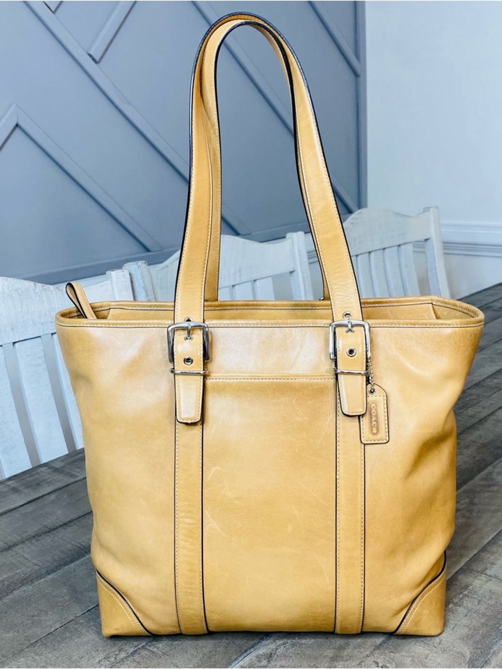 Vintage Coach Hamptons Large Carryall Tote Bag Leather Camel 6491 - Picture 2 of 15